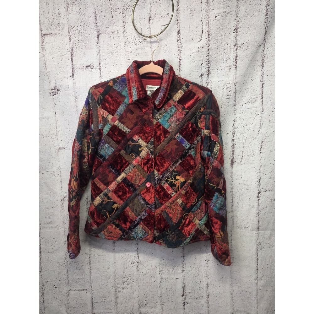 Coldwater Creek Tapestry Red Patchwork Jacket Velvet Petite M Art To Wear